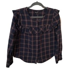 Madewell Plaid, Ruffle, Button-up Flannel, size small